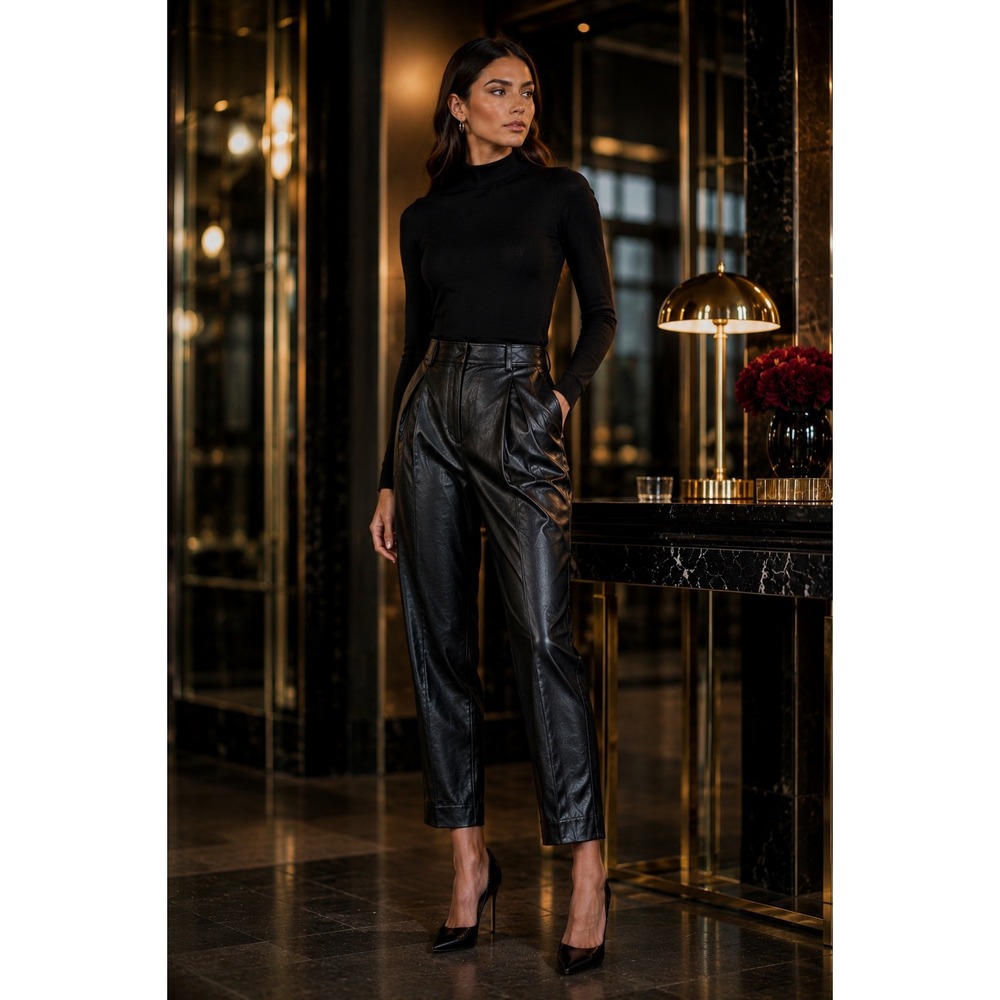 NWT Ted Baker Faux Leather high waist Ankle Trouser Pants Women 12‎ (ted4) Black